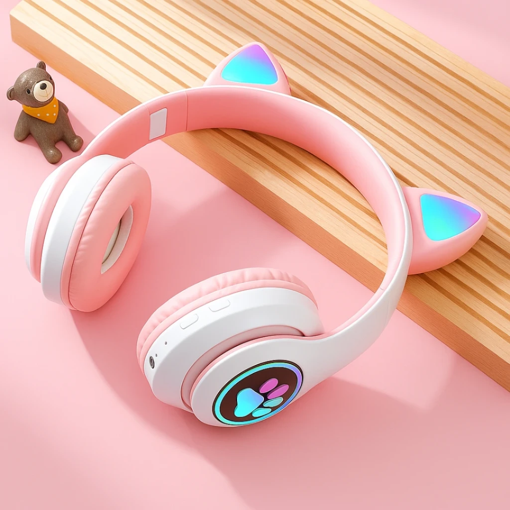 [300] WIRELESS BLUETOOTH HEADPHONES CAT EARS LED, SKU:300